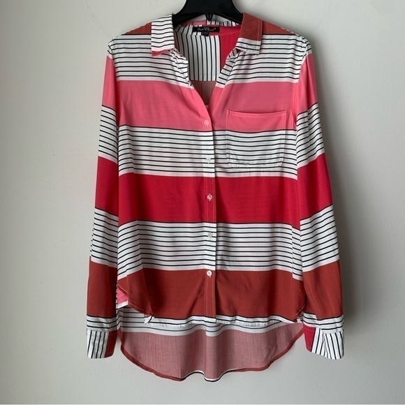 VELVET Heart white and pink Striped button down blouse long sleeve top Size L - Picture 1 of 10